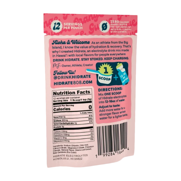 百香果橙子番石榴味电解质补水饮品 - package label